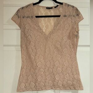 Women’s New York & Company Tan Lace Shirt
